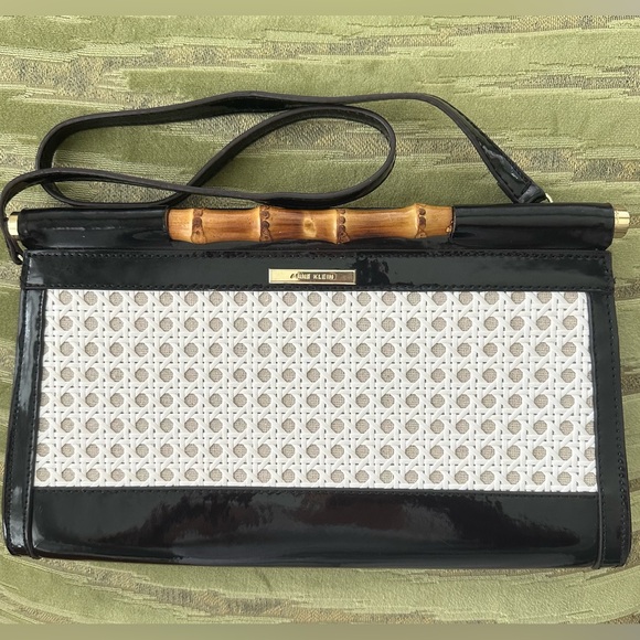 Anne Klein Handbags - Anne Klein Earthly Delights Black Patent Bamboo Caning Shoulder Bag Clutch